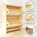 Meuble à chaussures 2 tiroirs basculants - Organiseur étroit autoportant avec portes en rotin pour entrée/couloir, naturel (1 pièce)
