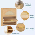 Meuble à chaussures 2 tiroirs basculants - Organiseur étroit autoportant avec portes en rotin pour entrée/couloir, naturel (1 pièce)