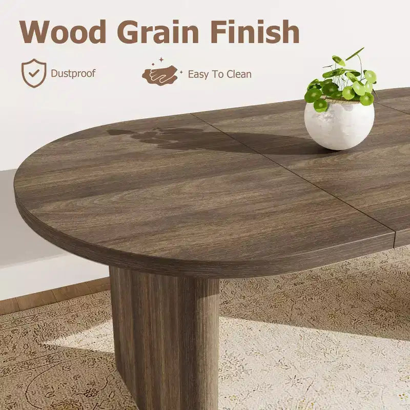 Grande table à manger ovale pour 6-8 personnes, table de cuisine de style ferme avec base en bois épaisse et robuste, table de salle à manger pour cuisine, salon, bureau