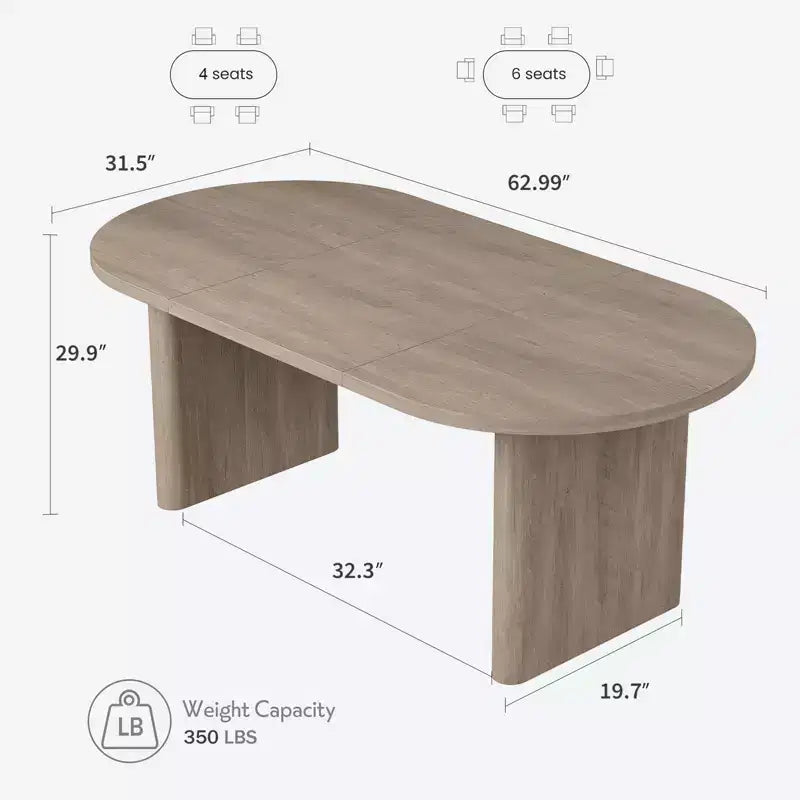 Grande table à manger ovale pour 6-8 personnes, table de cuisine de style ferme avec base en bois épaisse et robuste, table de salle à manger pour cuisine, salon, bureau