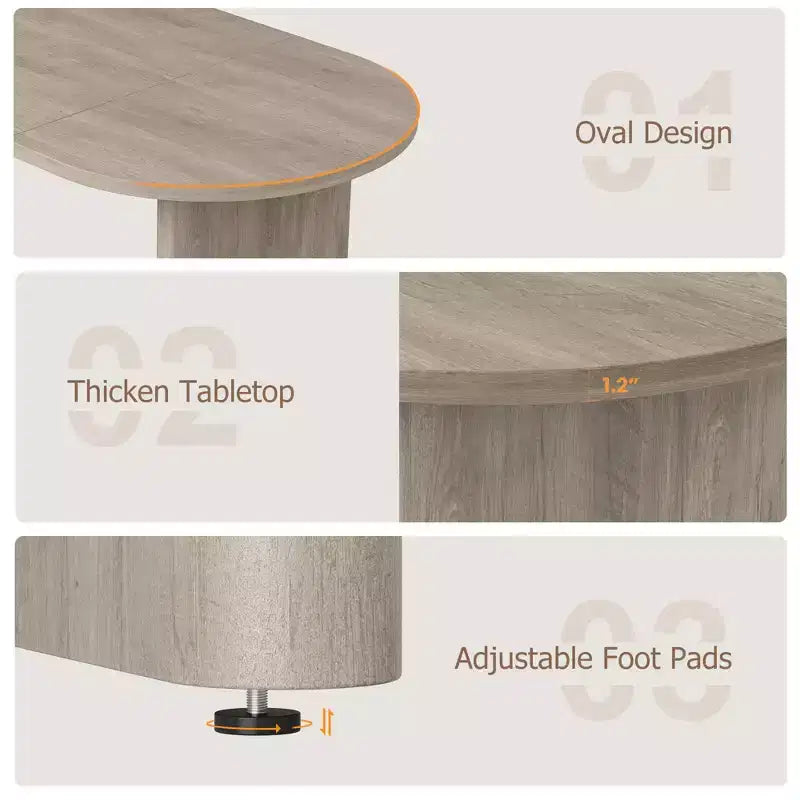 Grande table à manger ovale pour 6-8 personnes, table de cuisine de style ferme avec base en bois épaisse et robuste, table de salle à manger pour cuisine, salon, bureau