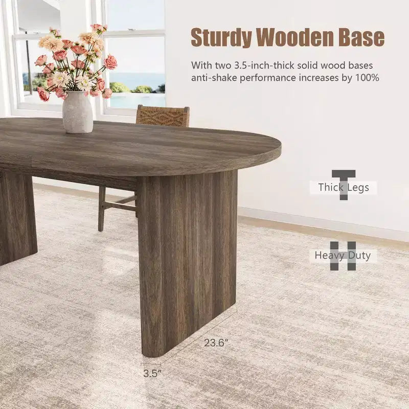 Grande table à manger ovale pour 6-8 personnes, table de cuisine de style ferme avec base en bois épaisse et robuste, table de salle à manger pour cuisine, salon, bureau