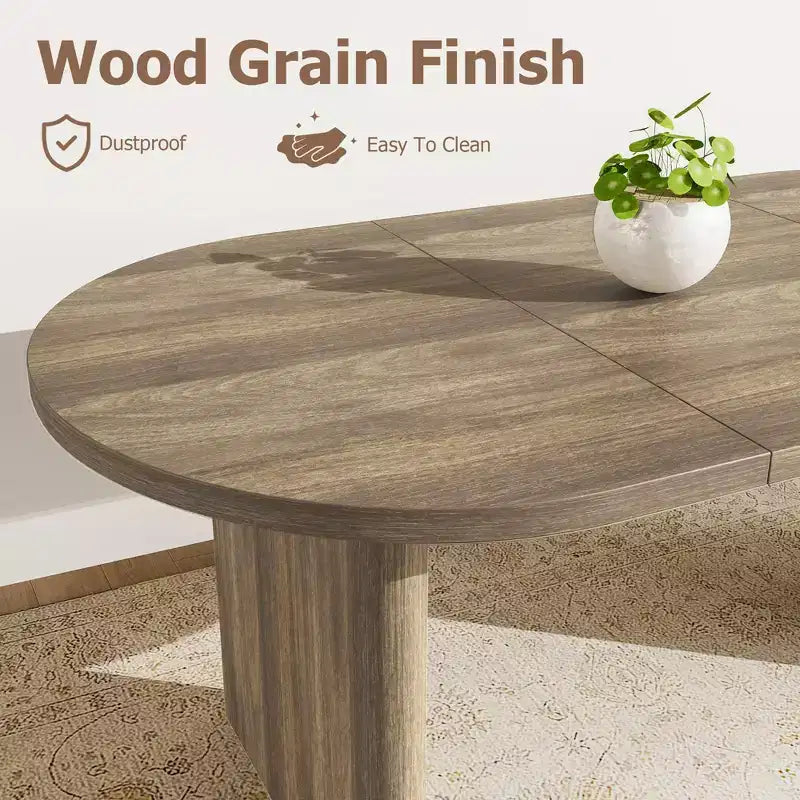 Grande table à manger ovale pour 6-8 personnes, table de cuisine de style ferme avec base en bois épaisse et robuste, table de salle à manger pour cuisine, salon, bureau