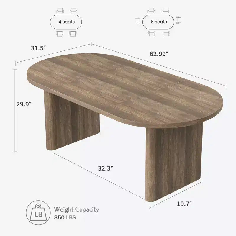 Grande table à manger ovale pour 6-8 personnes, table de cuisine de style ferme avec base en bois épaisse et robuste, table de salle à manger pour cuisine, salon, bureau