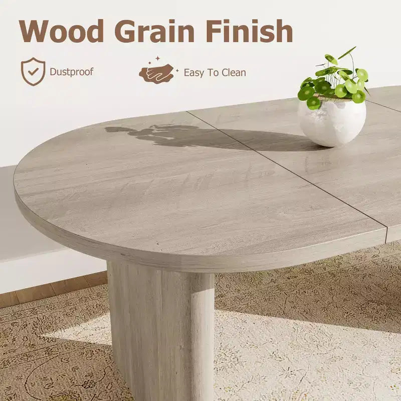 Grande table à manger ovale pour 6-8 personnes, table de cuisine de style ferme avec base en bois épaisse et robuste, table de salle à manger pour cuisine, salon, bureau