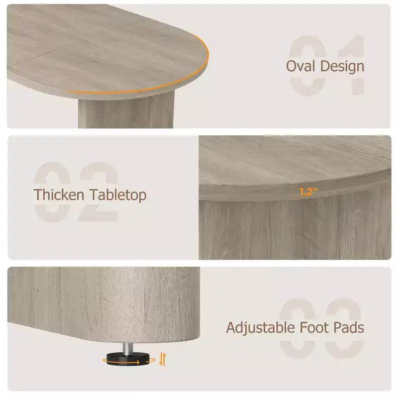 Grande table à manger ovale pour 6-8 personnes, table de cuisine de style ferme avec base en bois épaisse et robuste, table de salle à manger pour cuisine, salon, bureau