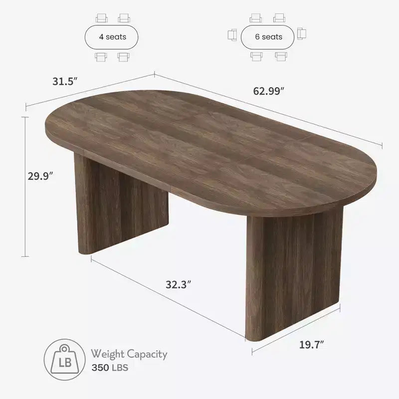 Grande table à manger ovale pour 6-8 personnes, table de cuisine de style ferme avec base en bois épaisse et robuste, table de salle à manger pour cuisine, salon, bureau