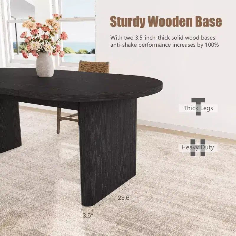 Grande table à manger ovale pour 6-8 personnes, table de cuisine de style ferme avec base en bois épaisse et robuste, table de salle à manger pour cuisine, salon, bureau