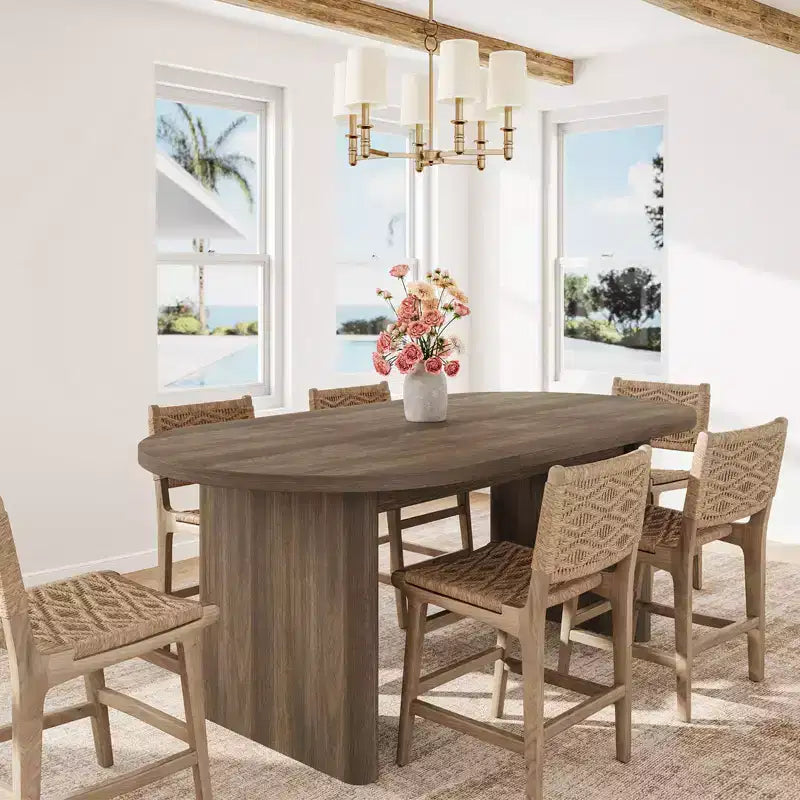 Large Oval Dining Table for 6-8 People,Farmhouse Kitchen Table with Thick Sturdy Wooden Base, Dining Room Table for Kitchen Living Room Office