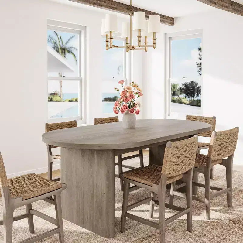 Grande table à manger ovale pour 6-8 personnes, table de cuisine de style ferme avec base en bois épaisse et robuste, table de salle à manger pour cuisine, salon, bureau