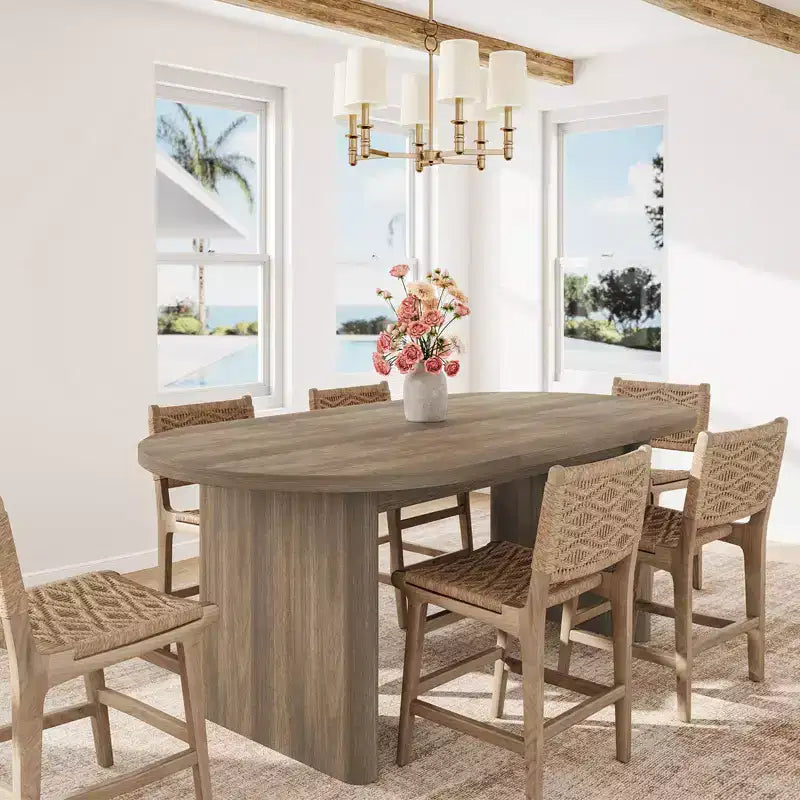 Grande table à manger ovale pour 6-8 personnes, table de cuisine de style ferme avec base en bois épaisse et robuste, table de salle à manger pour cuisine, salon, bureau