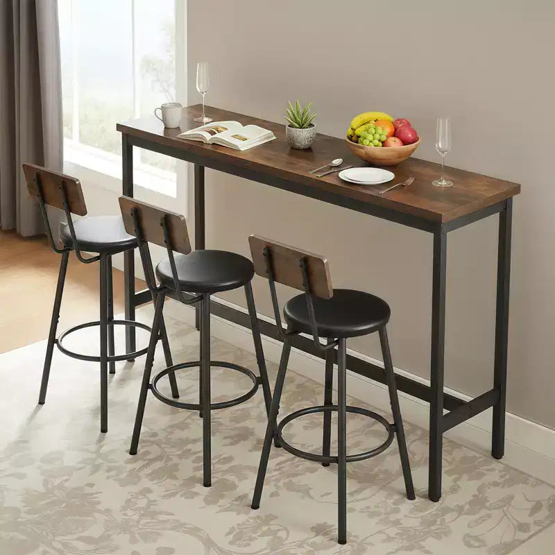 Ensemble de bar 4 pièces Ashford GDFStudio en similicuir et métal, style industriel
