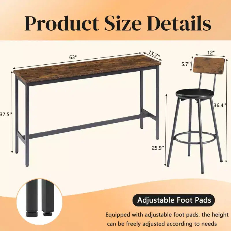Ensemble de bar 4 pièces Ashford GDFStudio en similicuir et métal, style industriel