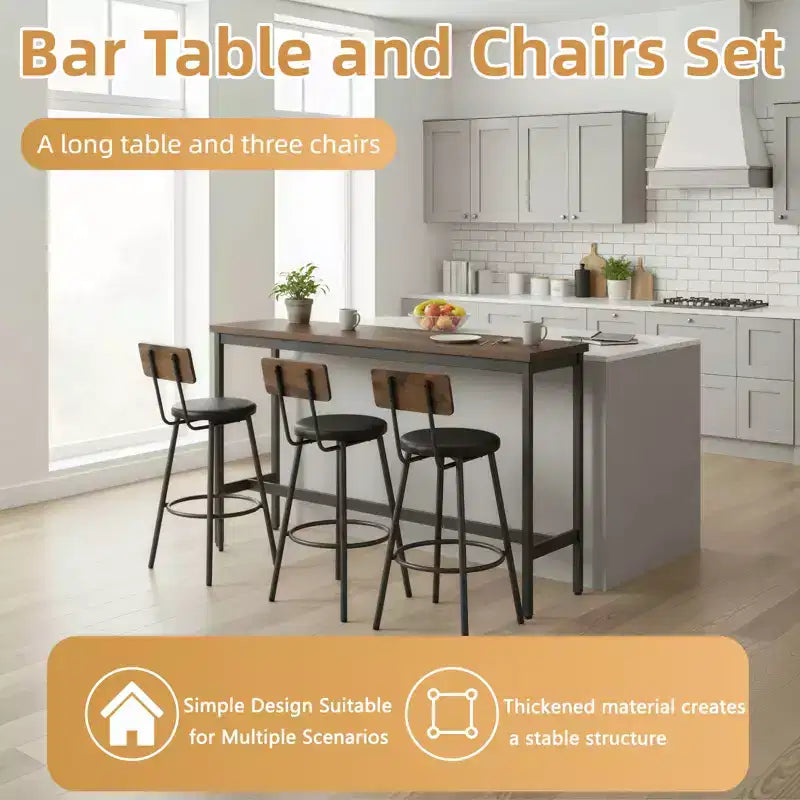 Ensemble de bar 4 pièces Ashford GDFStudio en similicuir et métal, style industriel