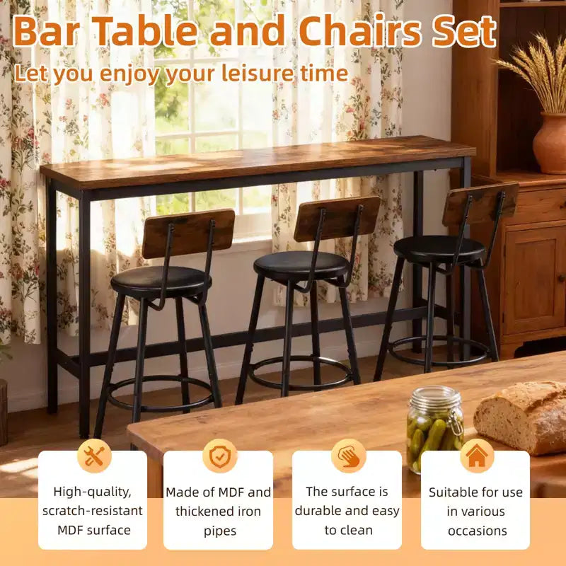 Ensemble de bar 4 pièces Ashford GDFStudio en similicuir et métal, style industriel