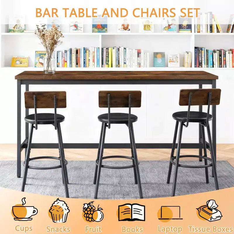 Ensemble de bar 4 pièces Ashford GDFStudio en similicuir et métal, style industriel