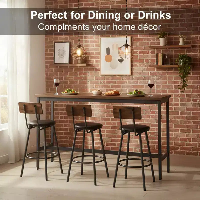Ensemble de bar 4 pièces Ashford GDFStudio en similicuir et métal, style industriel