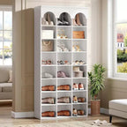 Meuble à chaussures Lantine, armoire à chaussures haute de 180 cm avec casiers, organisateur de placard à chaussures pour entrée, salon, casier élargi de 24,5 cm, blanc
