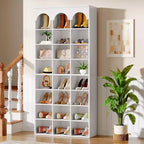 Meuble à chaussures Lantine, armoire à chaussures haute de 180 cm avec casiers, organisateur de placard à chaussures pour entrée, salon, casier élargi de 24,5 cm, blanc