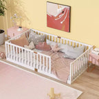 Lit et sommier Whisen Twin Floor avec barrières hautes, 6 lattes incluses, garde-corps de sécurité, sans porte