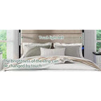 Lit plateforme Queen/King Size avec tête de lit capitonnée, cadre de lit plateforme en bois avec station de charge et lumières LED, brun industriel