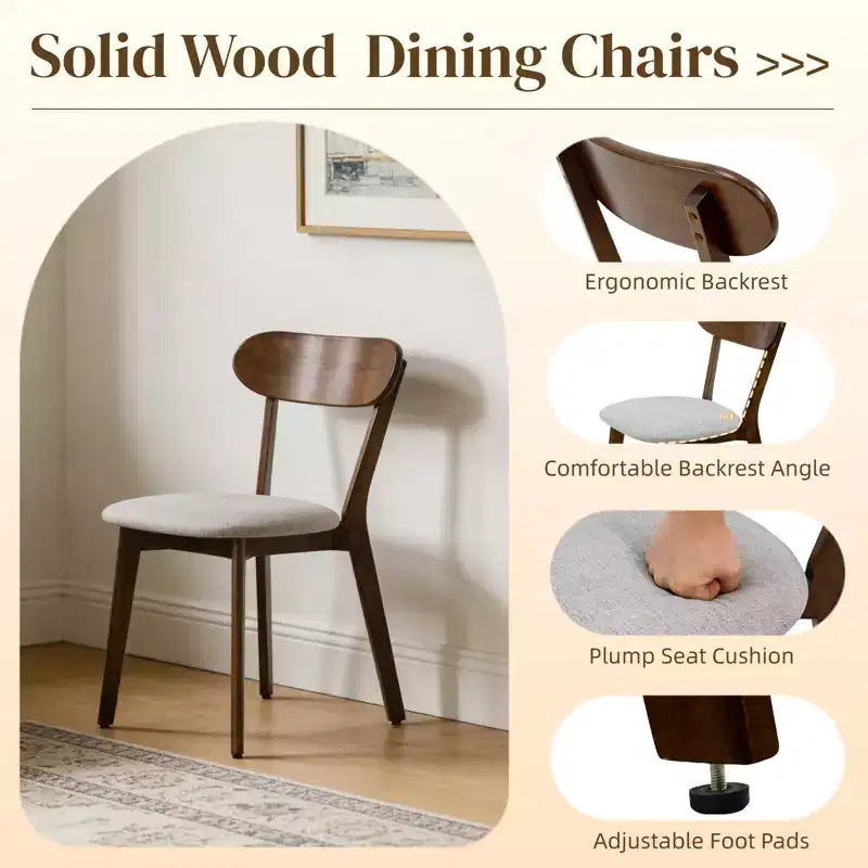 Chaises de salle à manger rembourrées GDFStudio Kelcey en bois massif de style Mid-Century (Lot de 2)