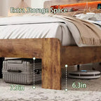 Lit plateforme double/grand lit/très grand lit avec tête de lit de rangement à LED, cadre de lit plateforme en bois avec 2 ports USB, grand espace de rangement sous le lit