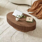 JVNOXK Table basse tambour artisanale moderne, longueur 111 cm, table basse elliptique pour salon, petite table basse ovale avec piédestal robuste, noyer