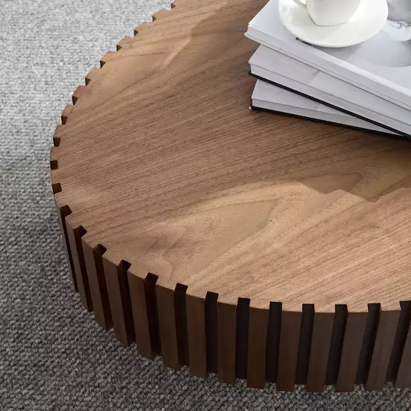 JVNOXK Table basse tambour artisanale moderne, longueur 111 cm, table basse elliptique pour salon, petite table basse ovale avec piédestal robuste, noyer