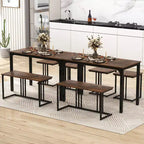 Costway Ensemble table à manger 4 pièces, table de cuisine industrielle avec banc et 2 tabourets pour 4 personnes