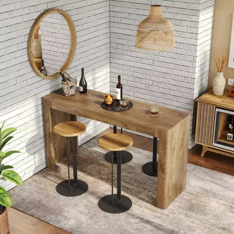 Table de bar Lantine en bois 63, table de pub rectangulaire hauteur comptoir pour 4-6 personnes, unité de bar moderne pour cuisine, bistro, balcon