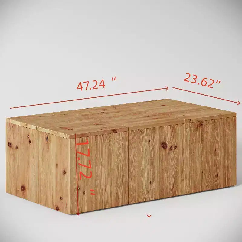Table basse rectangulaire en bois massif Lantine 47 pouces, table basse de ferme avec grain de bois naturel pour le salon, style rétro