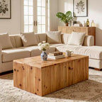 Table basse rectangulaire en bois massif Lantine 47 pouces, table basse de ferme avec grain de bois naturel pour le salon, style rétro