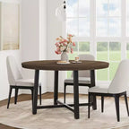 Table à manger ronde industrielle de 47 pouces pour 4-6 personnes, table de cuisine peu encombrante en bois avec cadre en métal, table à manger moderne rustique, sans chaises