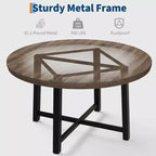 Table à manger ronde industrielle de 47 pouces pour 4-6 personnes, table de cuisine peu encombrante en bois avec cadre en métal, table à manger moderne rustique, sans chaises