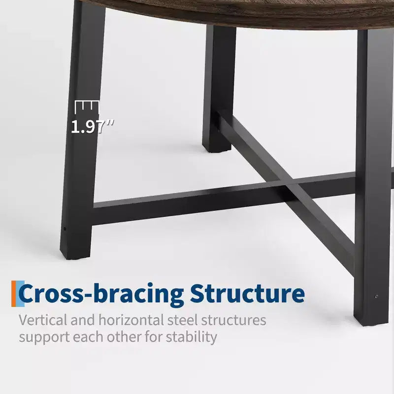 Table à manger ronde industrielle de 47 pouces pour 4-6 personnes, table de cuisine peu encombrante en bois avec cadre en métal, table à manger moderne rustique, sans chaises