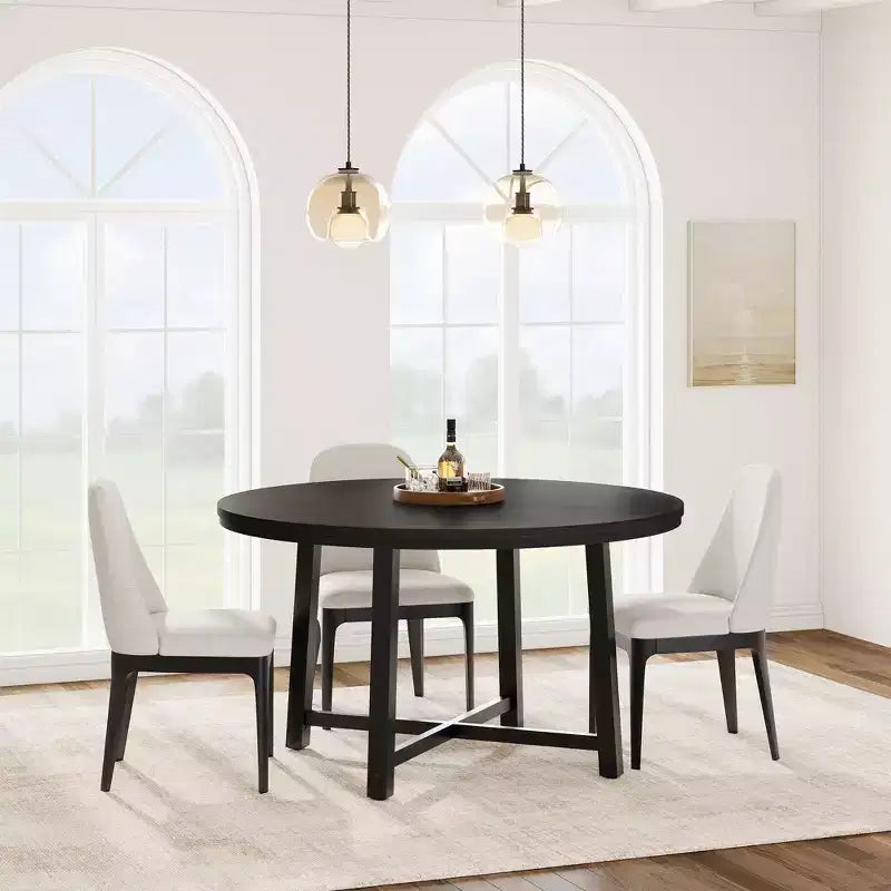 Table à manger ronde industrielle de 47 pouces pour 4-6 personnes, table de cuisine peu encombrante en bois avec cadre en métal, table à manger moderne rustique, sans chaises