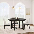 Table à manger ronde industrielle de 47 pouces pour 4-6 personnes, table de cuisine peu encombrante en bois avec cadre en métal, table à manger moderne rustique, sans chaises