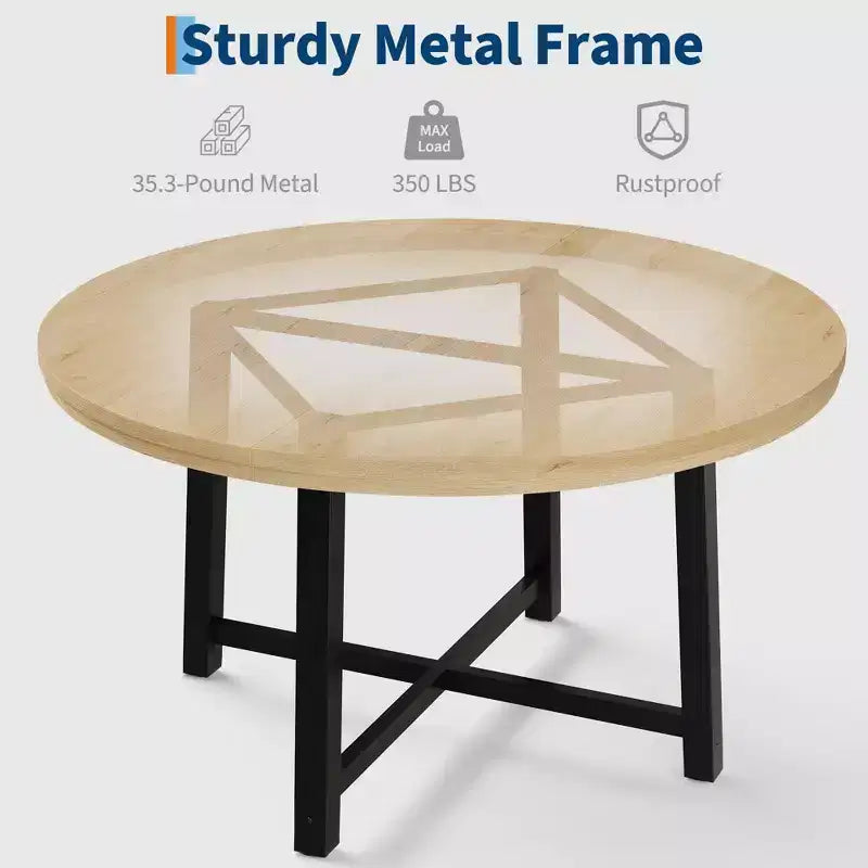Table à manger ronde industrielle de 47 pouces pour 4-6 personnes, table de cuisine peu encombrante en bois avec cadre en métal, table à manger moderne rustique, sans chaises