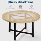 Table à manger ronde industrielle de 47 pouces pour 4-6 personnes, table de cuisine peu encombrante en bois avec cadre en métal, table à manger moderne rustique, sans chaises