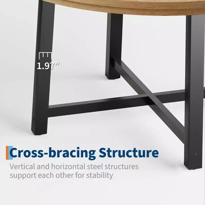 Table à manger ronde industrielle de 47 pouces pour 4-6 personnes, table de cuisine peu encombrante en bois avec cadre en métal, table à manger moderne rustique, sans chaises