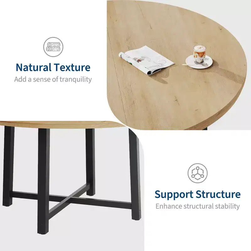 Table à manger ronde industrielle de 47 pouces pour 4-6 personnes, table de cuisine peu encombrante en bois avec cadre en métal, table à manger moderne rustique, sans chaises