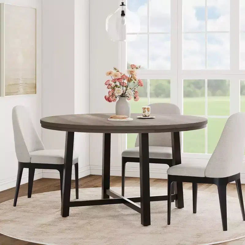 Table à manger ronde industrielle de 47 pouces pour 4-6 personnes, table de cuisine peu encombrante en bois avec cadre en métal, table à manger moderne rustique, sans chaises