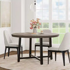 Table à manger ronde industrielle de 47 pouces pour 4-6 personnes, table de cuisine peu encombrante en bois avec cadre en métal, table à manger moderne rustique, sans chaises