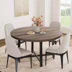 Table à manger ronde industrielle de 47 pouces pour 4-6 personnes, table de cuisine peu encombrante en bois avec cadre en métal, table à manger moderne rustique, sans chaises