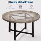 Table à manger ronde industrielle de 47 pouces pour 4-6 personnes, table de cuisine peu encombrante en bois avec cadre en métal, table à manger moderne rustique, sans chaises