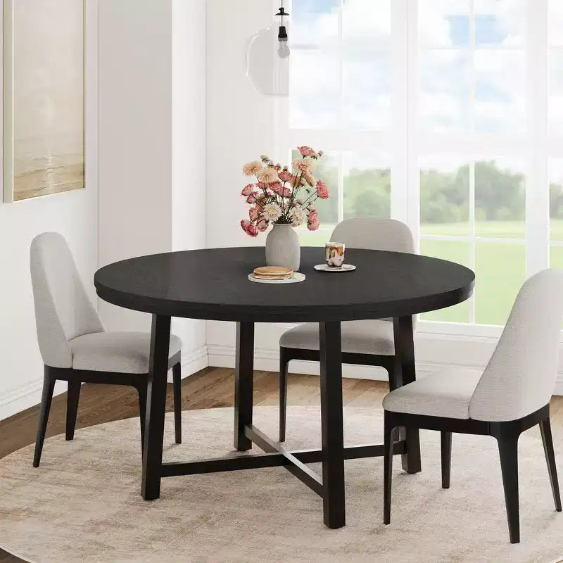 Table à manger ronde industrielle de 47 pouces pour 4-6 personnes, table de cuisine peu encombrante en bois avec cadre en métal, table à manger moderne rustique, sans chaises