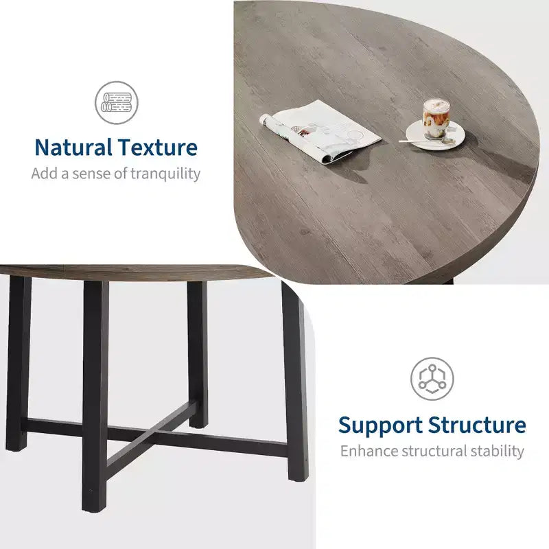 Table à manger ronde industrielle de 47 pouces pour 4-6 personnes, table de cuisine peu encombrante en bois avec cadre en métal, table à manger moderne rustique, sans chaises