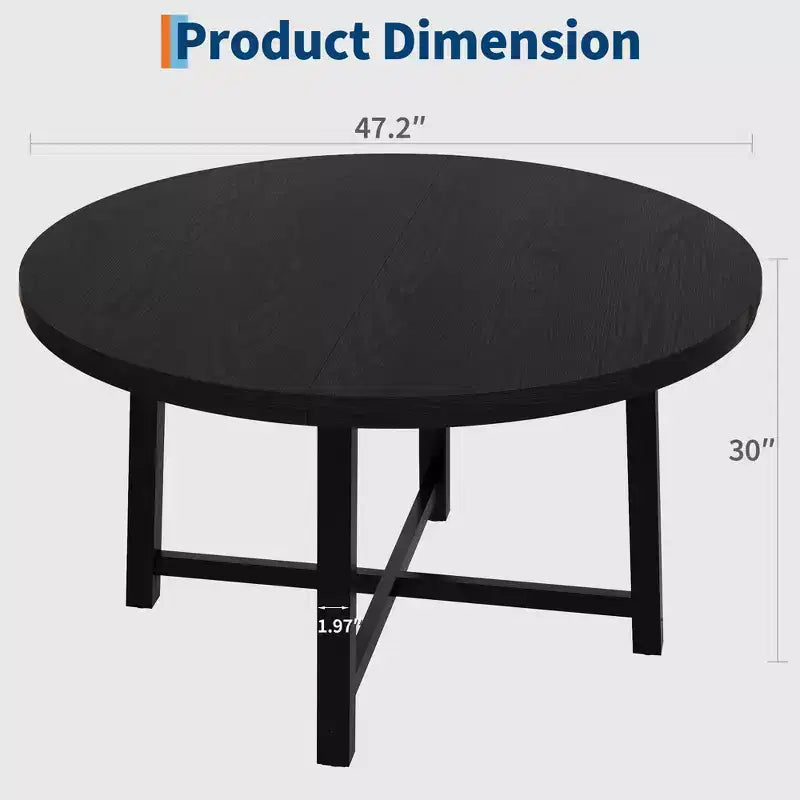 Table à manger ronde industrielle de 47 pouces pour 4-6 personnes, table de cuisine peu encombrante en bois avec cadre en métal, table à manger moderne rustique, sans chaises