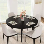 Industrial 47 Inch Round Dining Table for 4-6, Space Saving Wood Kitchen Table with Metal Frame, Rustic Modern Dining Table, No Chairs